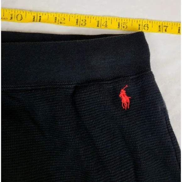 Polo Ralph Lauren Mens Black Waffle Knit Sleepwear Pajama Pants Large Red Pony - Picture 2 of 6